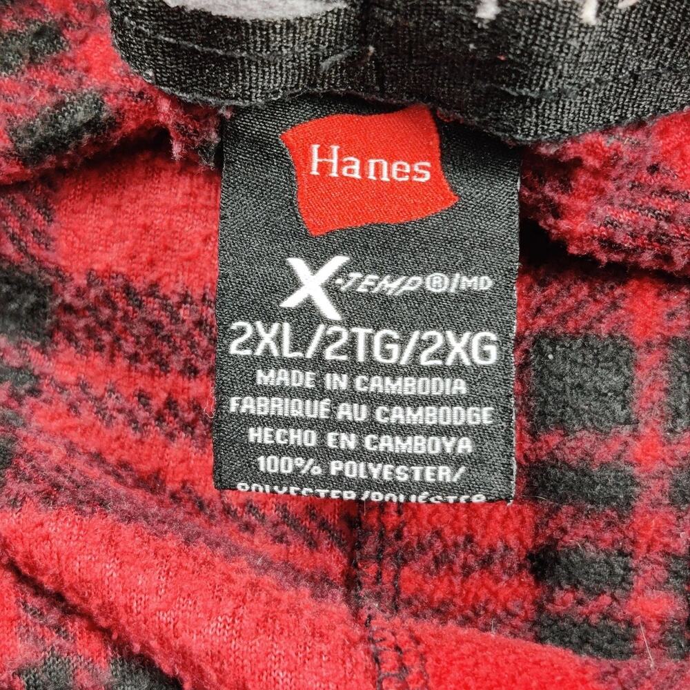 Hanes Pajama Pants Mens 2XL Red Plaid Flannel 100% Polyester Lounge Drawstring - Picture 2 of 8